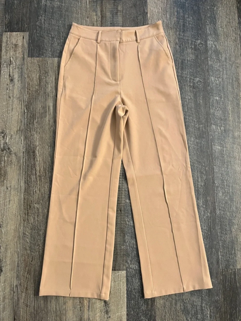 Tailored High-Rise Wide Leg Pants in Light Tan - Picture 1 of 10